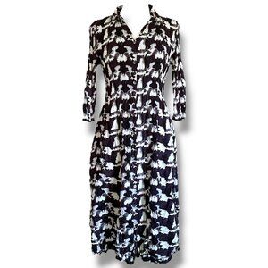 Alquema Womens Nehru Coat Dress Sz 1 Medium Smash Crinkle Pleat Midi Lagenlook